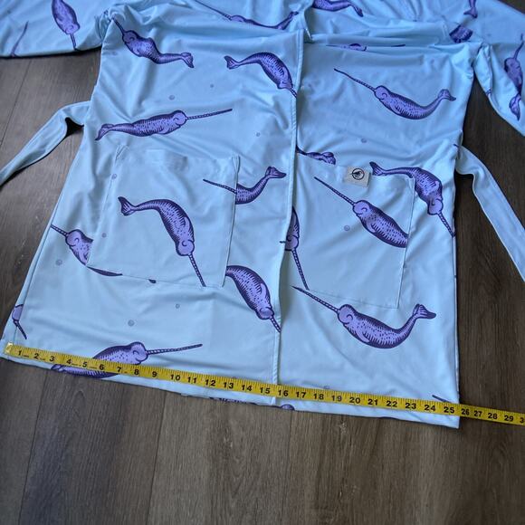 Plover Anywear Robe Unisex One Size Fits Most Blue Narwhal Print Pocket Nautical - Picture 13 of 16